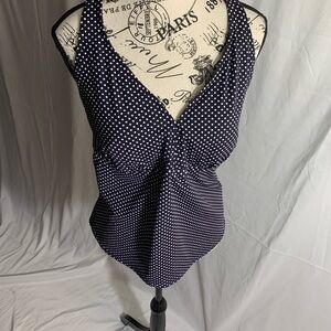 Lands' End Blue and White Ruched Tank Top Halter